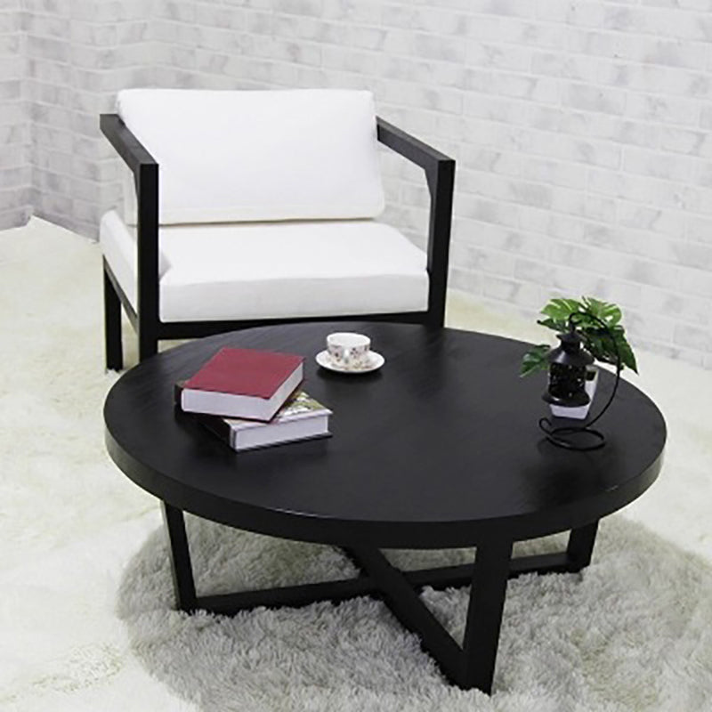 Solid Wood and Metal Coffee Table Home Round Coffee Desk in Black