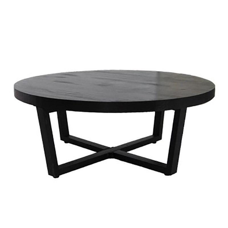 Solid Wood and Metal Coffee Table Home Round Coffee Desk in Black