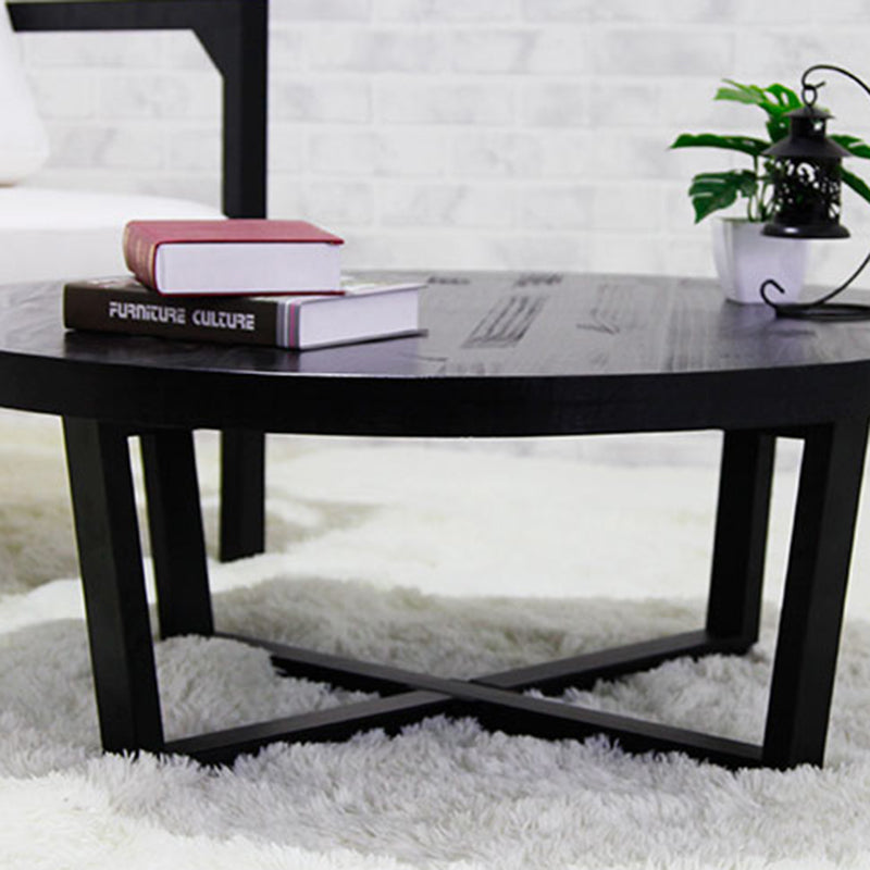 Solid Wood and Metal Coffee Table Home Round Coffee Desk in Black