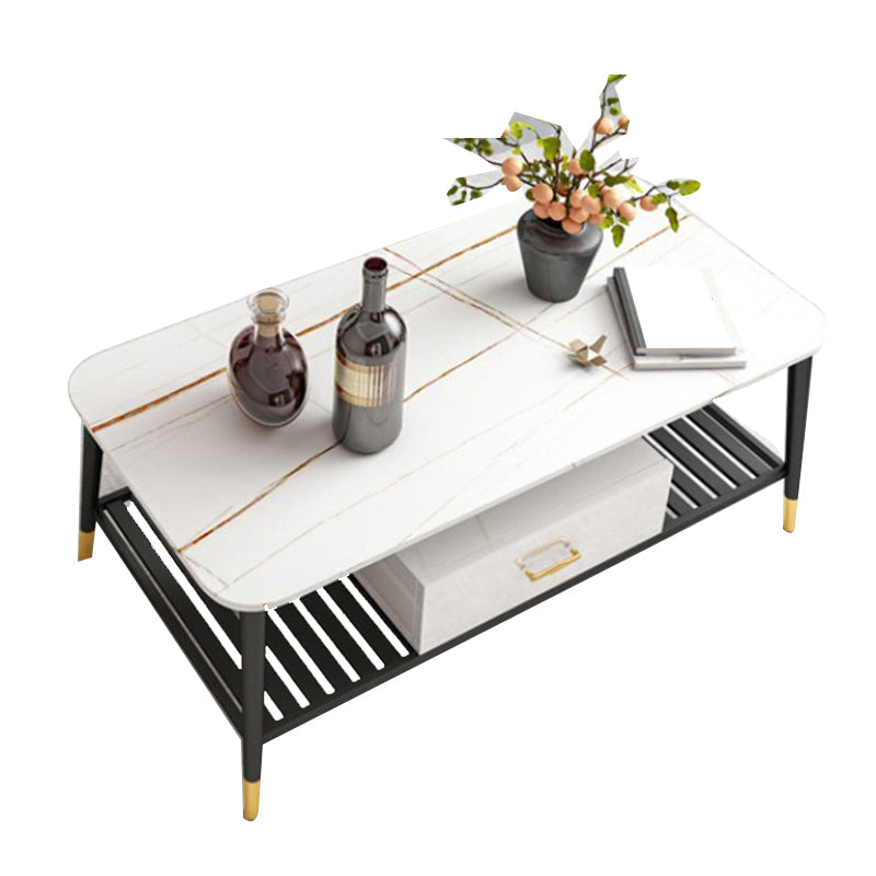 4 Legs Coffee Table Slate Top Coffee Cocktail Table with Shelf
