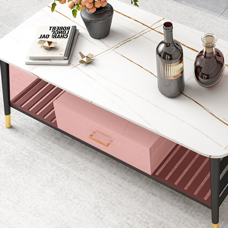 4 Legs Coffee Table Slate Top Coffee Cocktail Table with Shelf