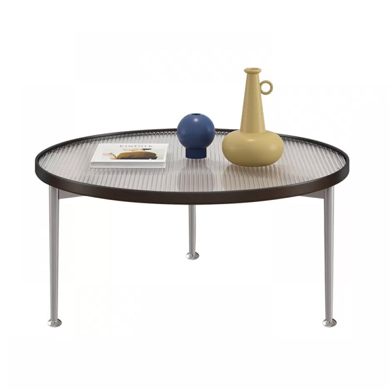 Contemporary Round Glass to Table with 3 Iron Legs Coffee Cocktail Table