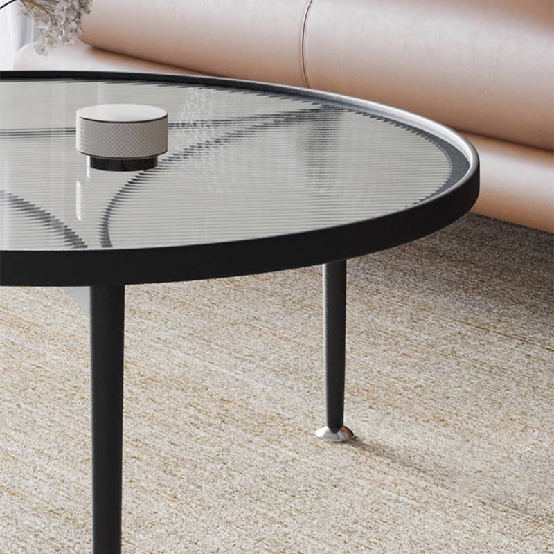 Contemporary Round Glass to Table with 3 Iron Legs Coffee Cocktail Table