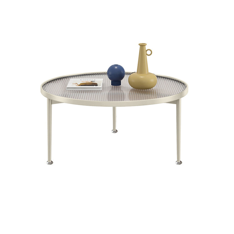 Contemporary Round Glass to Table with 3 Iron Legs Coffee Cocktail Table