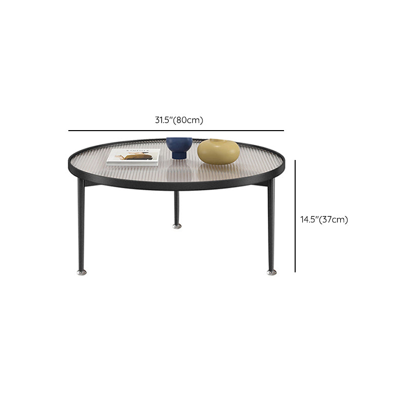 Contemporary Round Glass to Table with 3 Iron Legs Coffee Cocktail Table