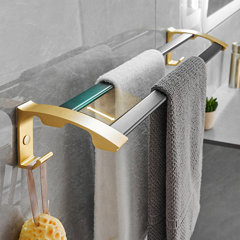 Contemporary Bathroom Accessory Set Black & Golden Bath Shelf/Towel Bar