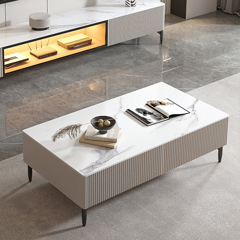 4 Legs Single Coffee Table Rectangle Slate Coffee Table with 4 Drawers