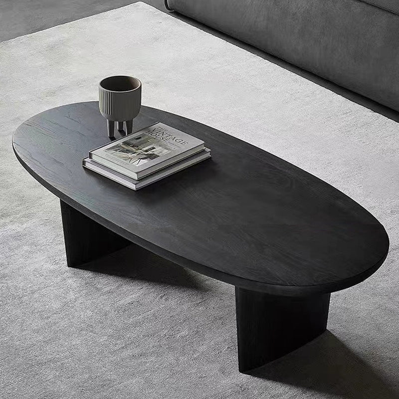 15"H Contemporary Coffee Table Solid Wood Black Single Cocktail Table