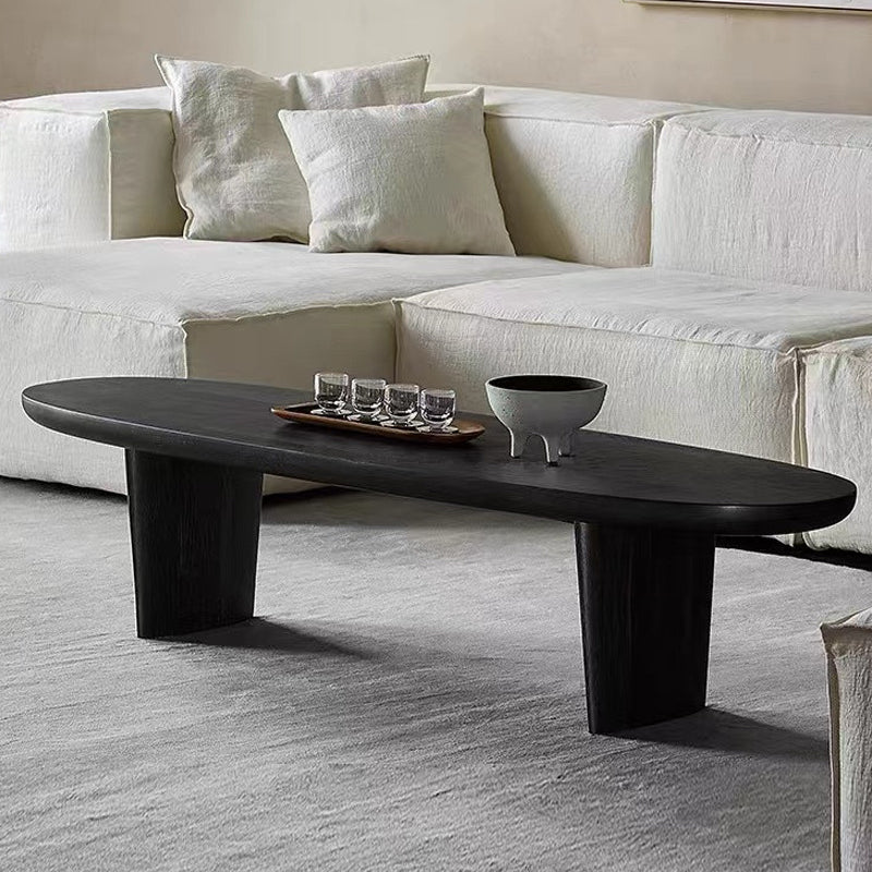 15"H Contemporary Coffee Table Solid Wood Black Single Cocktail Table