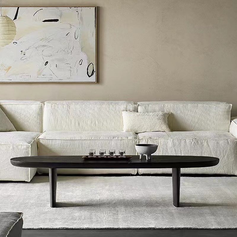 15"H Contemporary Coffee Table Solid Wood Black Single Cocktail Table