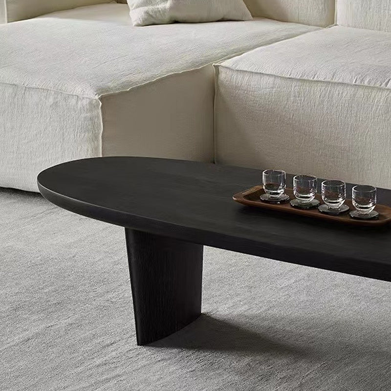 15"H Contemporary Coffee Table Solid Wood Black Single Cocktail Table