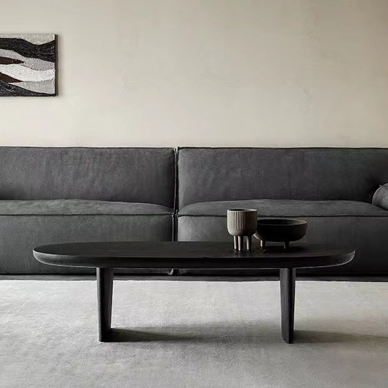 15"H Contemporary Coffee Table Solid Wood Black Single Cocktail Table