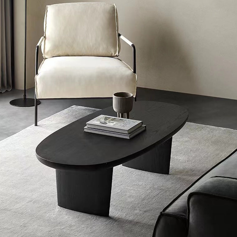 15"H Contemporary Coffee Table Solid Wood Black Single Cocktail Table