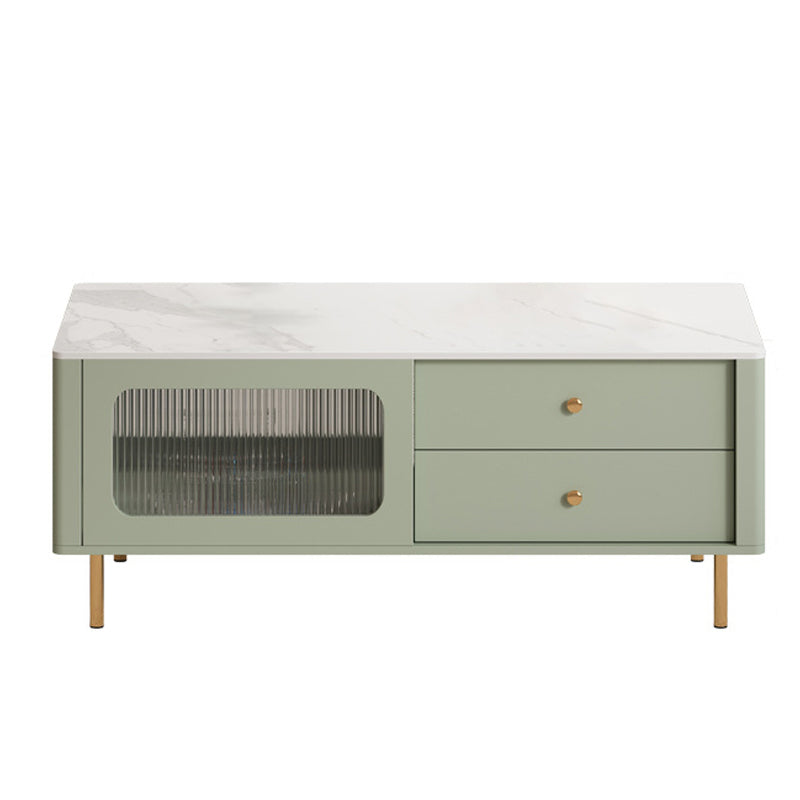Glam Coffee Table 4 Legs Single Coffee Table with Storage Drawers