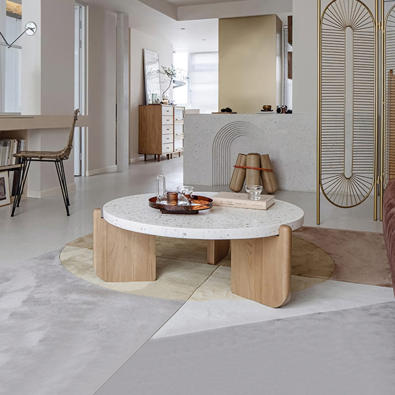 Contemporary Coffee Table 3 Legs Round Stone Coffee Cocktail Table