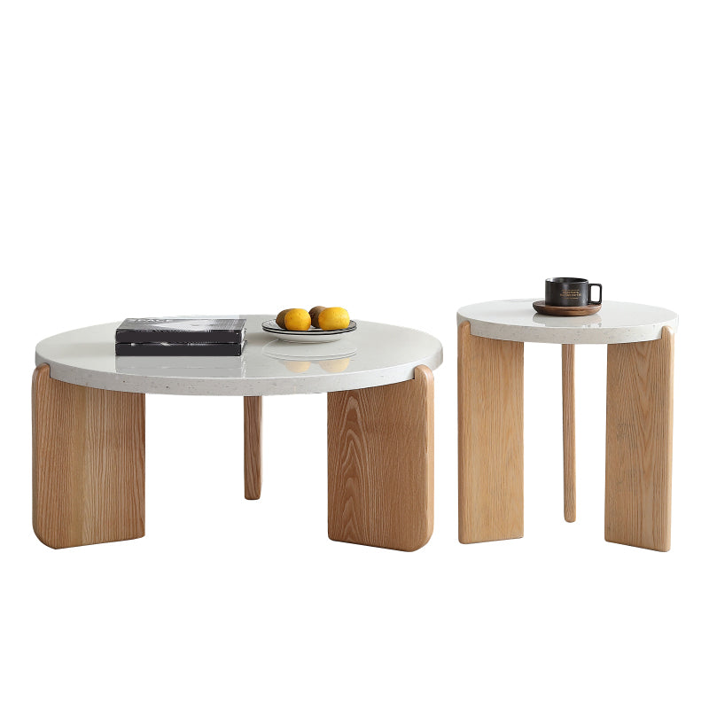 Contemporary Coffee Table 3 Legs Round Stone Coffee Cocktail Table