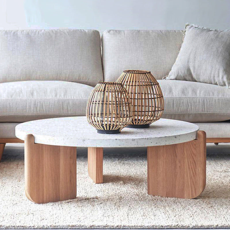 Contemporary Coffee Table 3 Legs Round Stone Coffee Cocktail Table