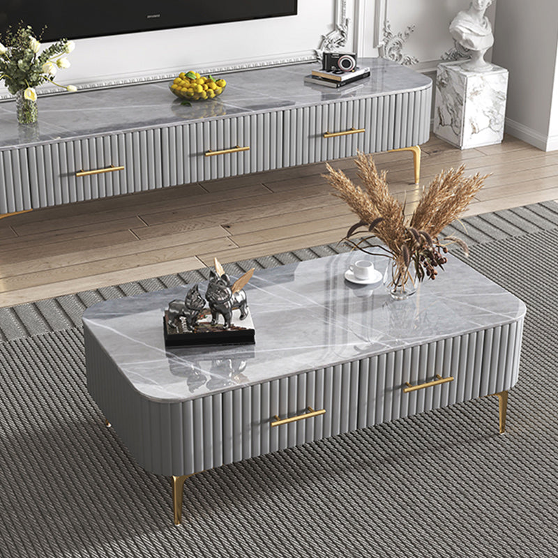 16"H Glam Coffee Table Rectangle 4 Legs Coffee Cocktail Table