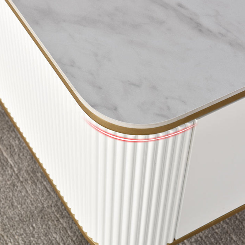 Glam 4 Legs Single Coffee Table Slate Rectangle Cocktail Table with 2 Drawers