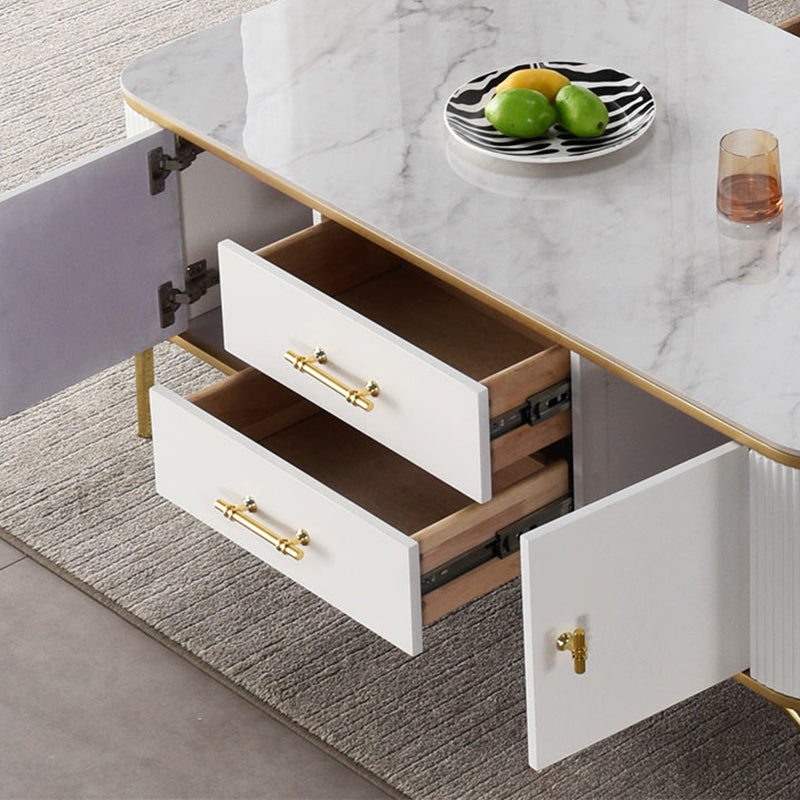 Glam 4 Legs Single Coffee Table Slate Rectangle Cocktail Table with 2 Drawers