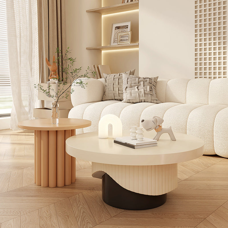 Contemporary Coffee Table Wooden Pedestal Round Coffee Cocktail Table