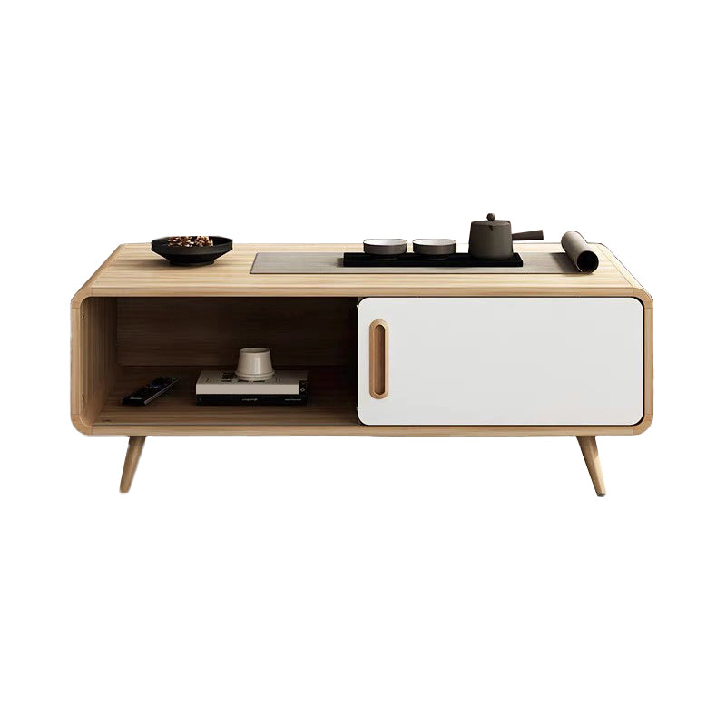 Rectangle Cocktail Table Modern 4 Legs Wood Single Coffee Table