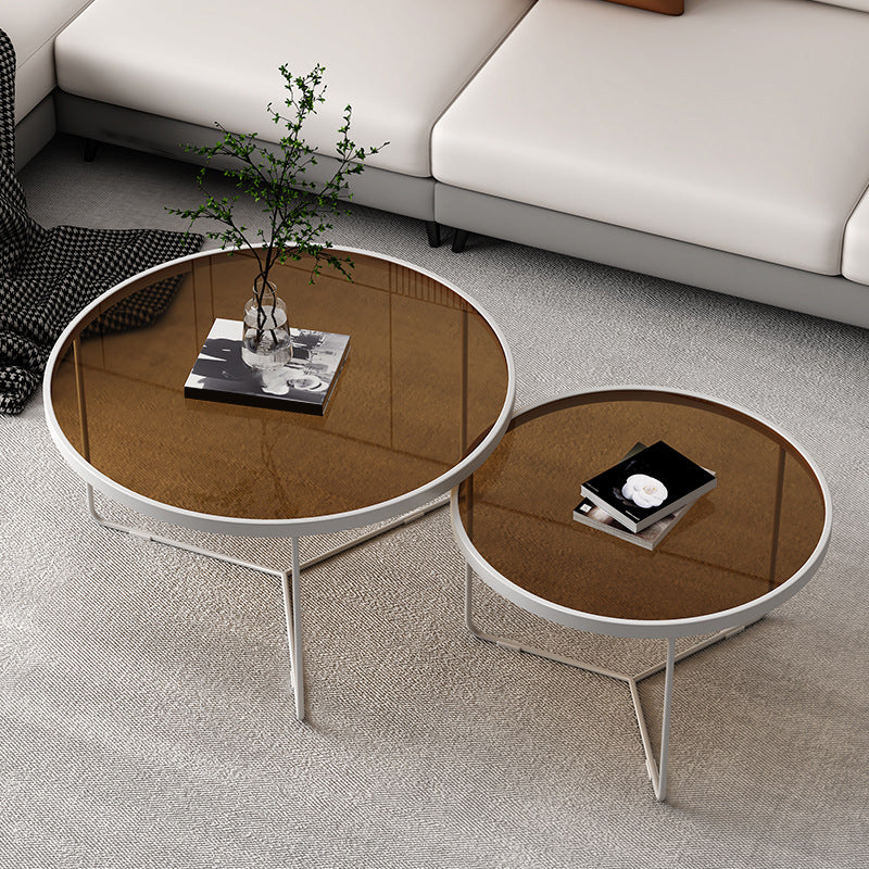 Modern Round Coffee Table Glass Top Nesting Coffee Table Set