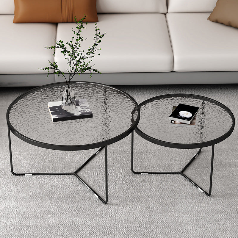 Modern Round Coffee Table Glass Top Nesting Coffee Table Set