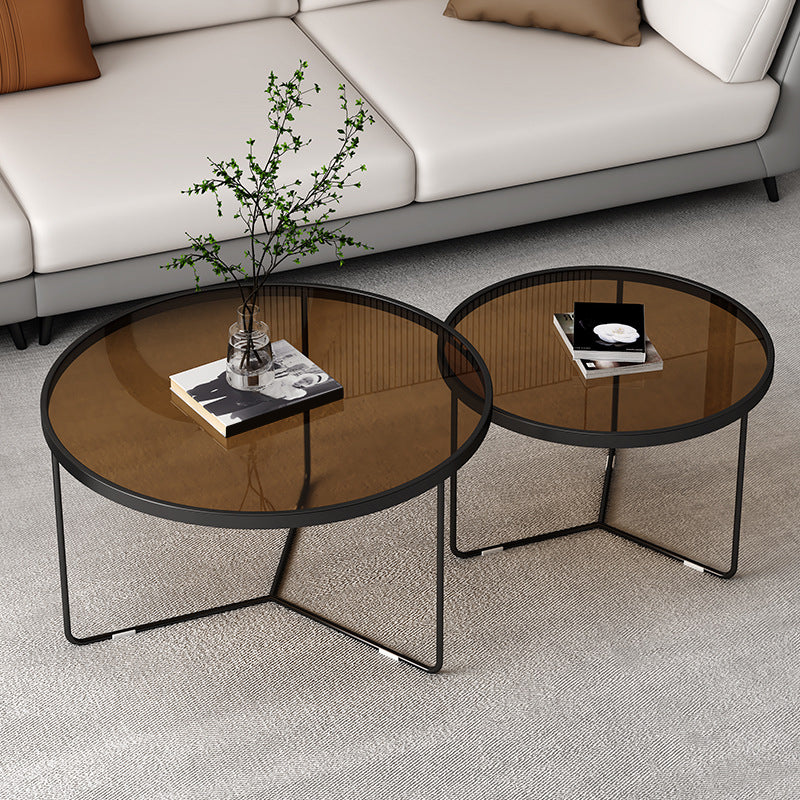 Modern Round Coffee Table Glass Top Nesting Coffee Table Set