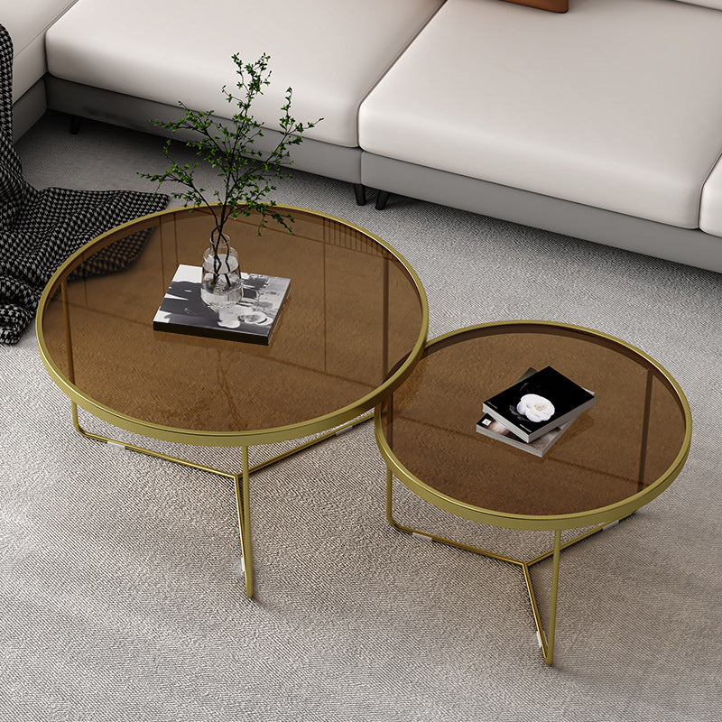 Modern Round Coffee Table Glass Top Nesting Coffee Table Set