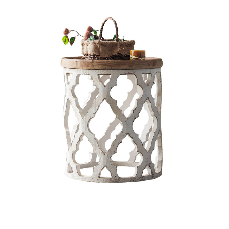 Wood and Metal Side End Snack Table Rustic Style Solid Wood End Table