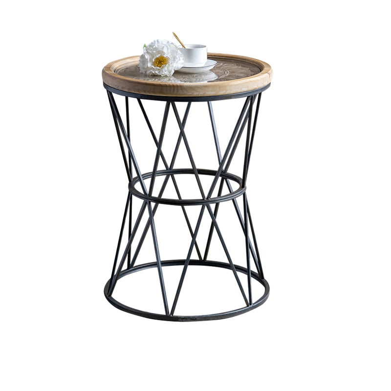 Wood and Metal Side End Snack Table Rustic Style Solid Wood End Table