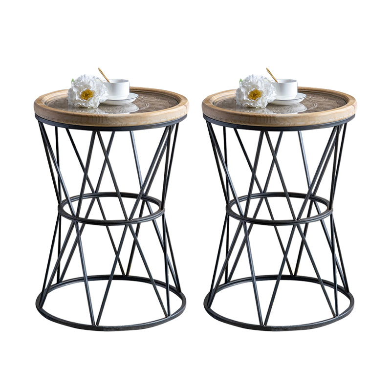 Wood and Metal Side End Snack Table Rustic Style Solid Wood End Table