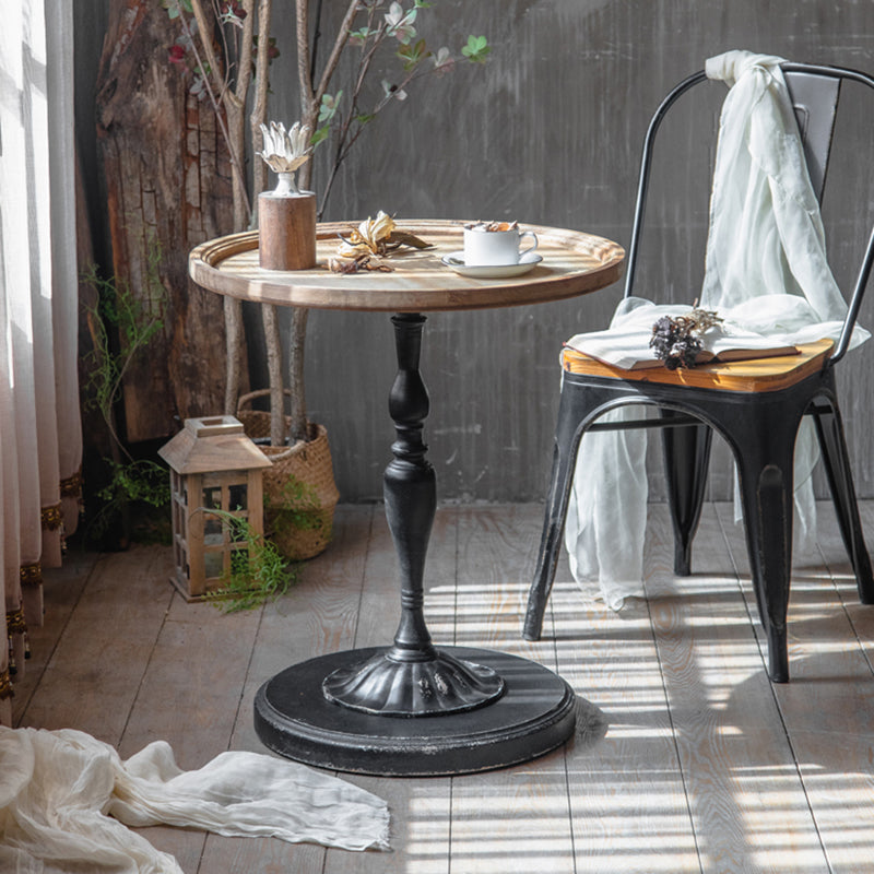 Wood and Metal Side End Snack Table Rustic Style Solid Wood End Table