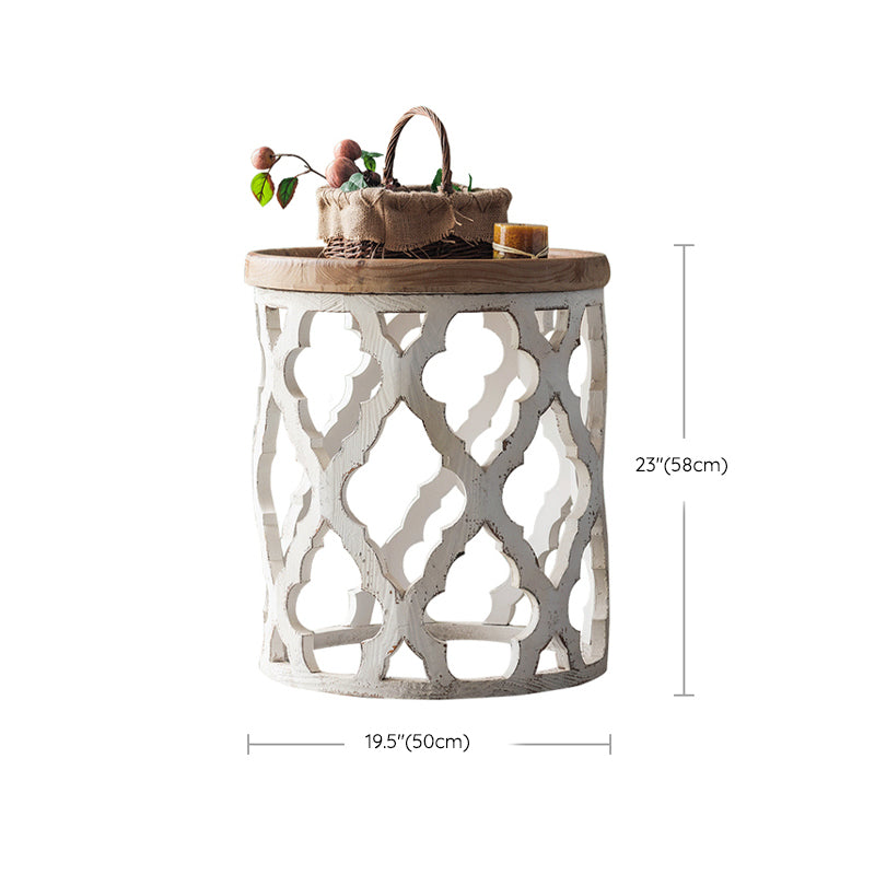 Wood and Metal Side End Snack Table Rustic Style Solid Wood End Table