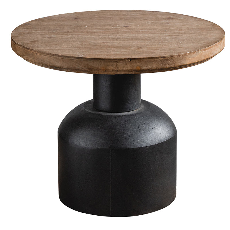 Round Shape Solid Wood End Table with Metal Base Corner Table for Living Room