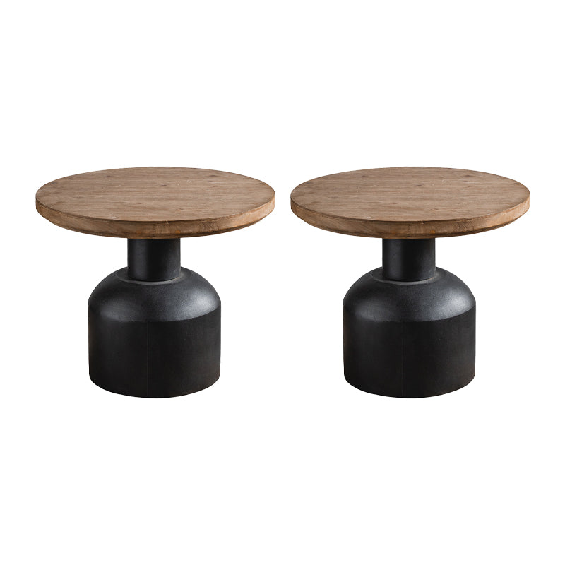Round Shape Solid Wood End Table with Metal Base Corner Table for Living Room