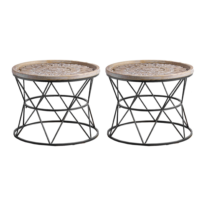 Round Shape Solid Wood End Table with Metal Base Corner Table for Living Room