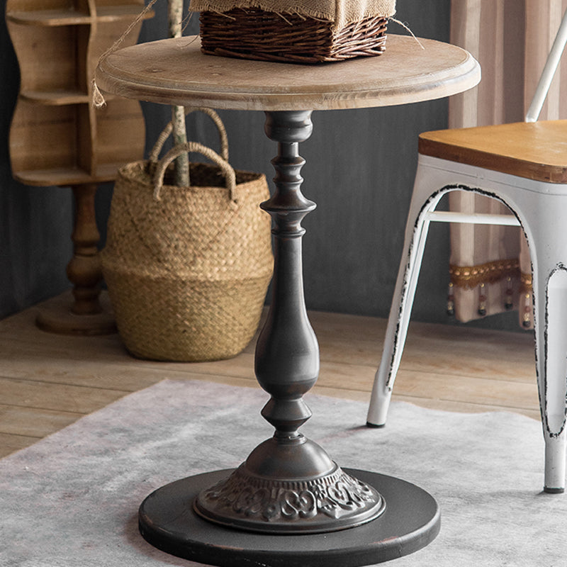 Round Shape Solid Wood End Table with Metal Base Corner Table for Living Room