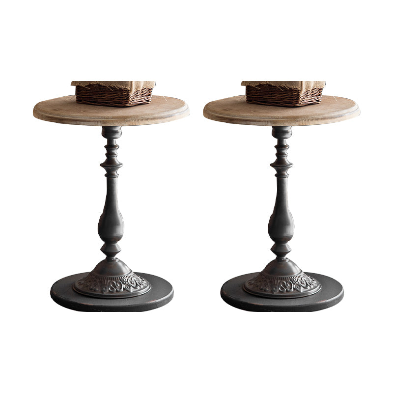 Round Shape Solid Wood End Table with Metal Base Corner Table for Living Room