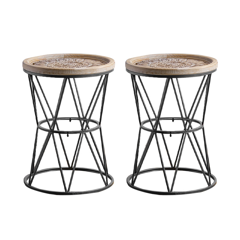 Round Shape Solid Wood End Table with Metal Base Corner Table for Living Room