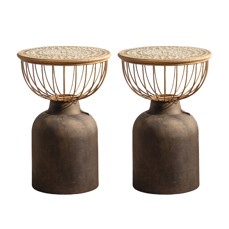 Round Shape Solid Wood End Table with Metal Base Corner Table for Living Room