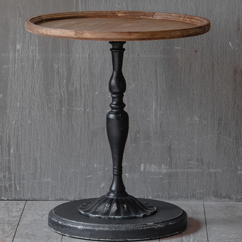 Round Shape Solid Wood End Table with Metal Base Corner Table for Living Room