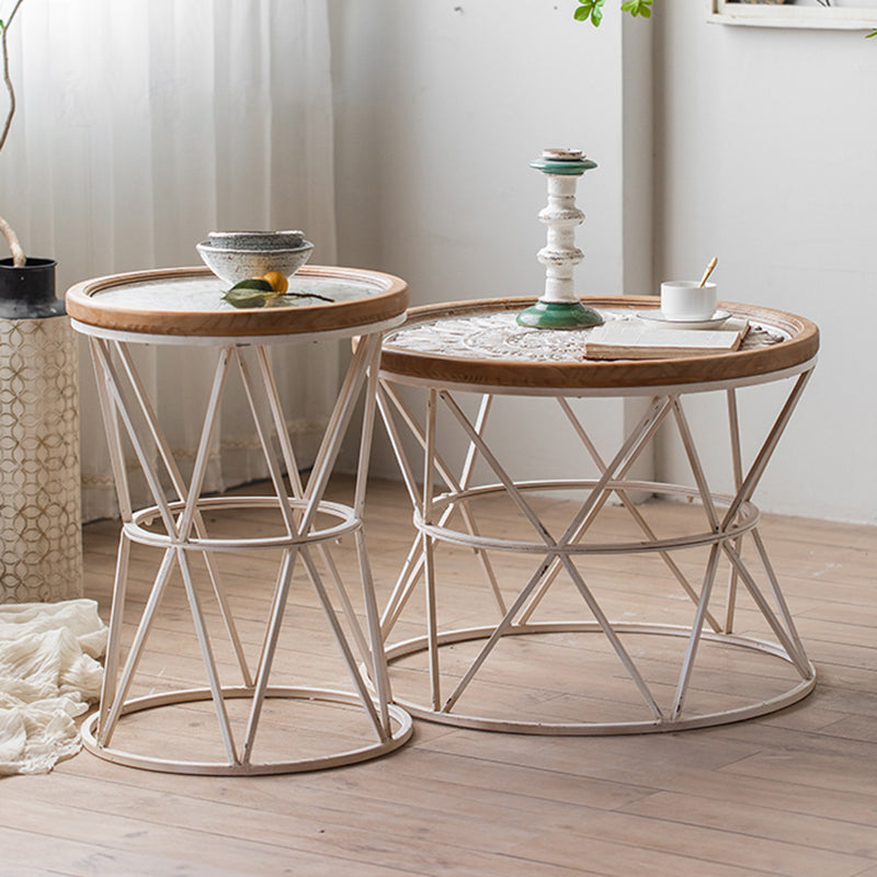 Round Shape Solid Wood End Table with Metal Base Corner Table for Living Room