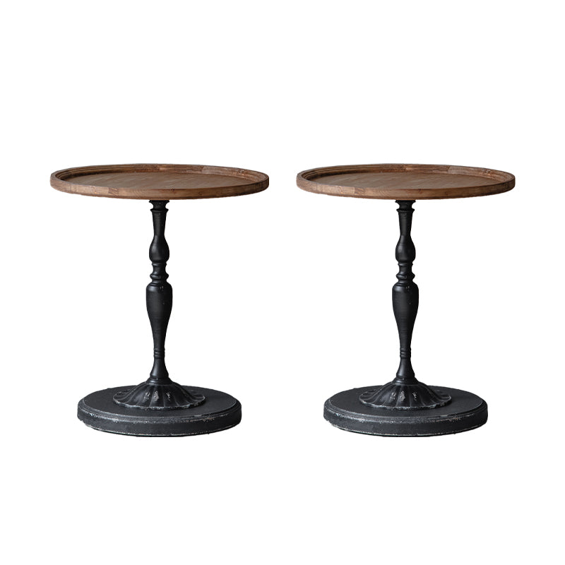 Round Shape Solid Wood End Table with Metal Base Corner Table for Living Room