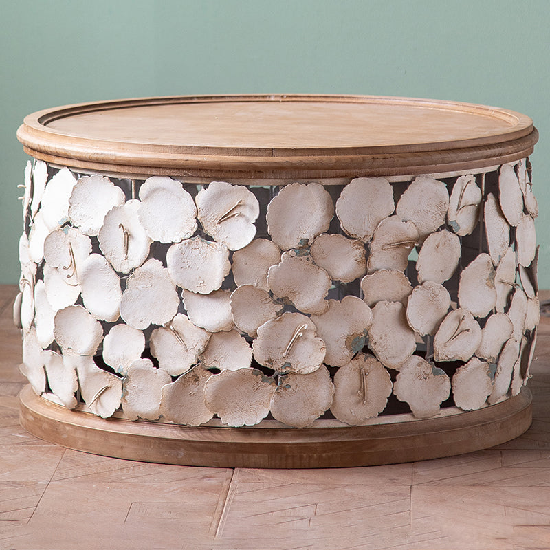 Round Shape Solid Wood End Table with Metal Base Corner Table for Living Room