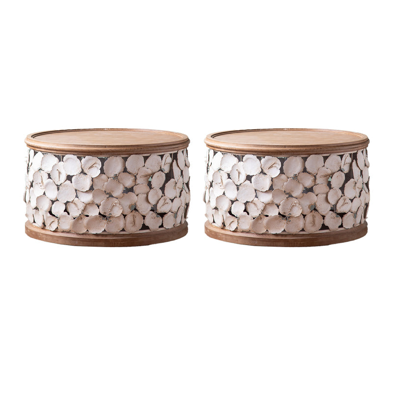 Round Shape Solid Wood End Table with Metal Base Corner Table for Living Room