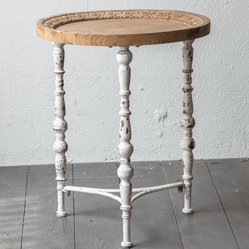 Round Shape Solid Wood End Table with Metal Base Corner Table for Living Room