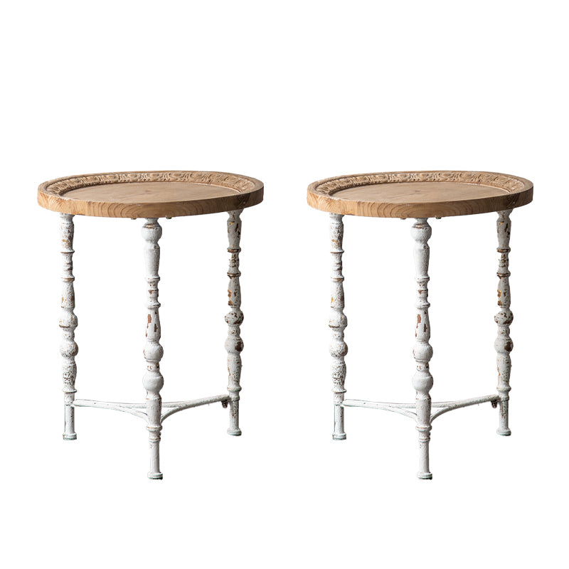 Round Shape Solid Wood End Table with Metal Base Corner Table for Living Room