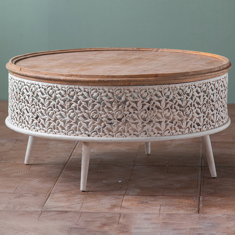 Round Shape Solid Wood End Table with Metal Base Corner Table for Living Room